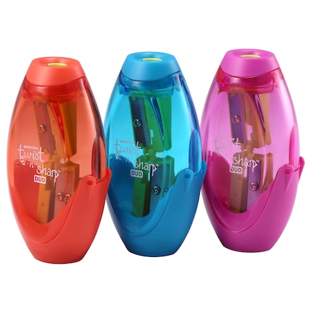 Bostitch Twist-n-Sharp 2-Hole Handheld Pencil Sharpener Pack, Assorted, PK3 PS2-ASST-3PK
